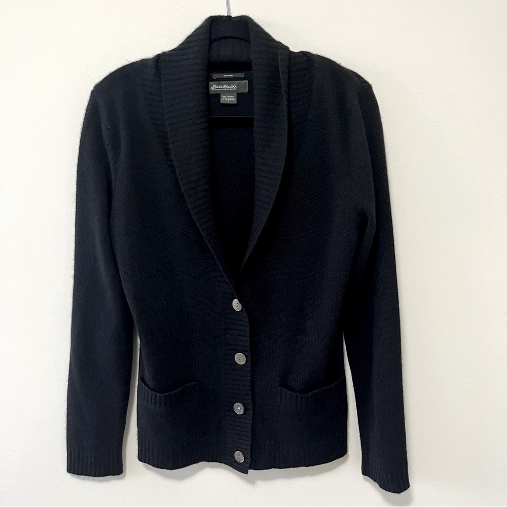 Eddie Bauer Black Shawl Collar Button Front Cardigan